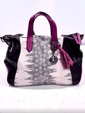 Charles Jourdan Black, White & Burgundy Leather Satchel